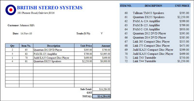 Microsoft Exce 2011 invoices